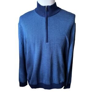 Brooks Brothers Sweater 2XL Blue Extra Fine Merino Wool Quarter Zip